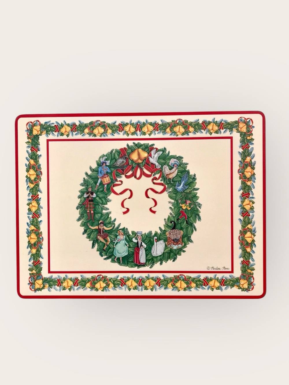 Vintage Pimpernel 4 Holiday Placemats 12 Days of Christmas Wreath Design w/ Box